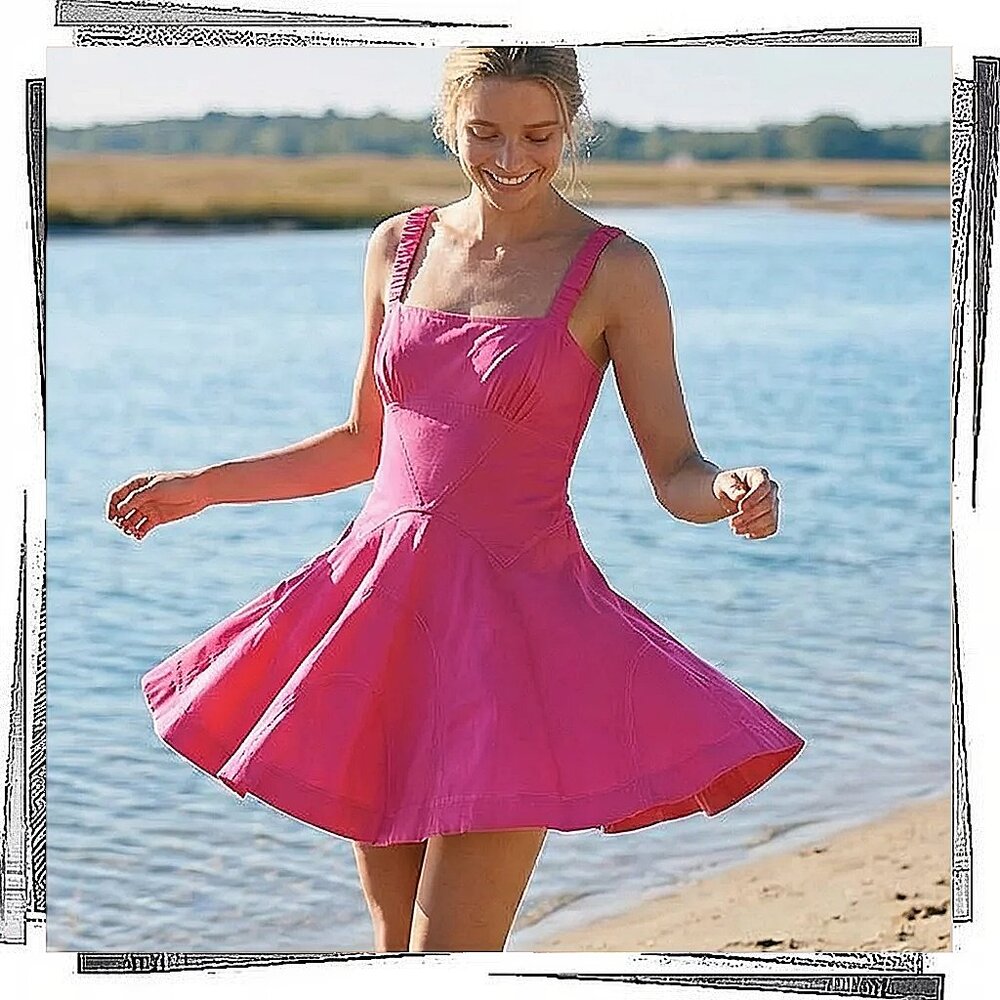 NWT: Pink Square Neck Semi Drop Waist A-Line Mini Dress (S) by Anthropologie - Picture 5 of 7